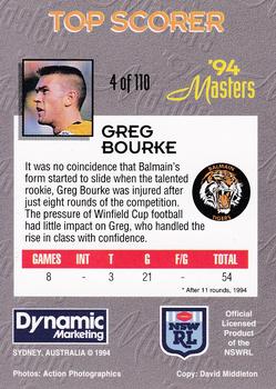 1994 Dynamic NSW Rugby League '94 Masters #4 Greg Bourke Back